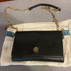 Tory Burch black with gold chain cross body bag. Great for going out!